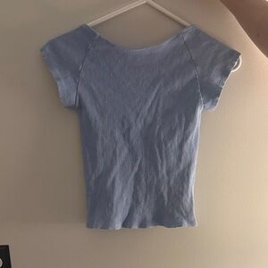 Aerie Light Blue Ribbed Short Sleeve Top